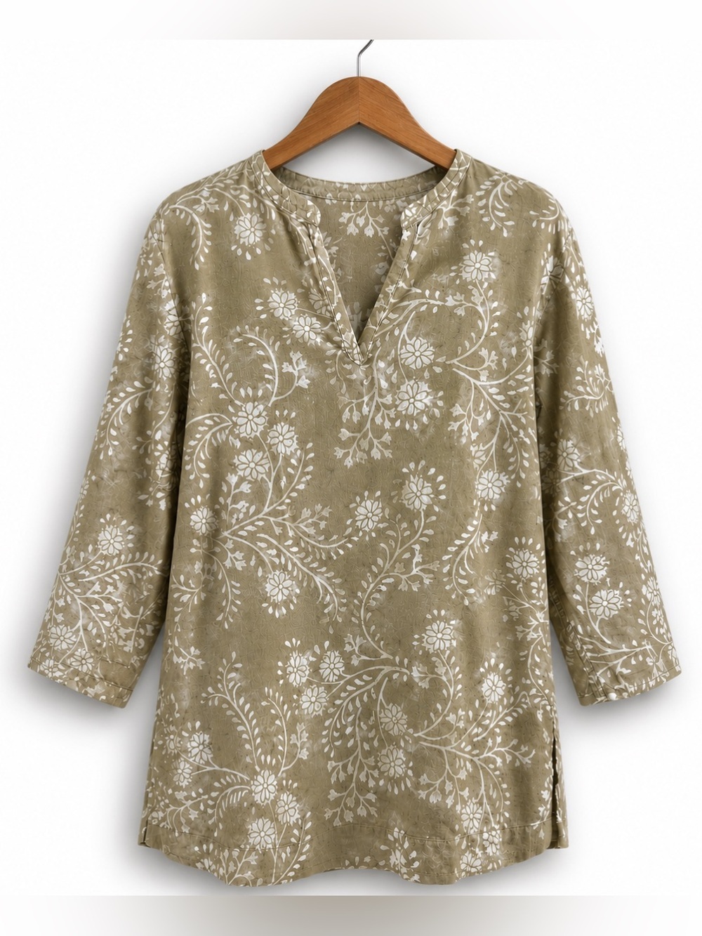 Columbia | Split Neck Daisy Long Sleeve 100% Cotton Tunic Top Beach Coverup M - Picture 1 of 9